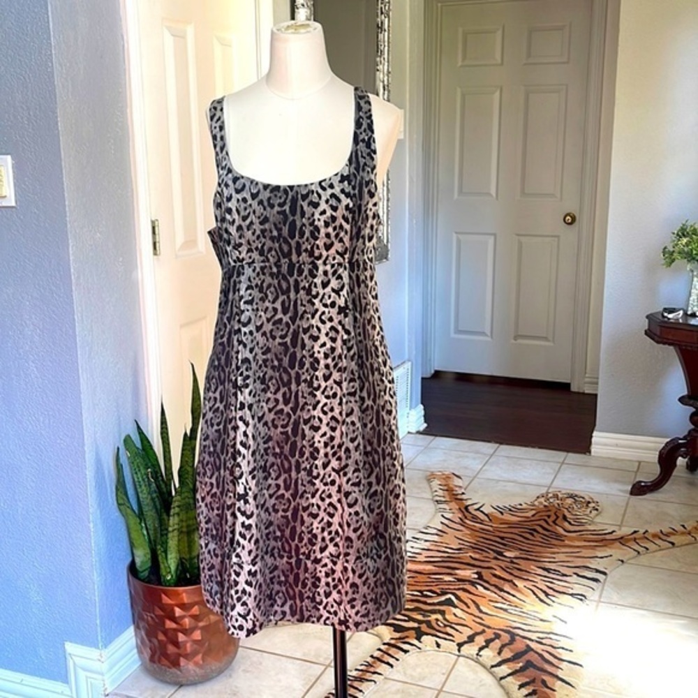 The Limited silk dress gray and black leopard midi dress square neck line